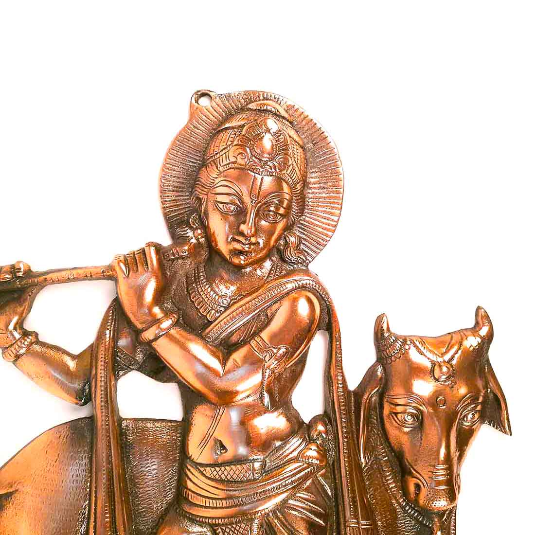 Shri Krishna Wall Hanging Idol | Lord Krishna Playing Flute With Cow Wall Hanging Statue Murti | Religious & Spiritual Art Sculpture - for Gift, Home, Living Room, Office, Puja Room Decoration - 22 Inch