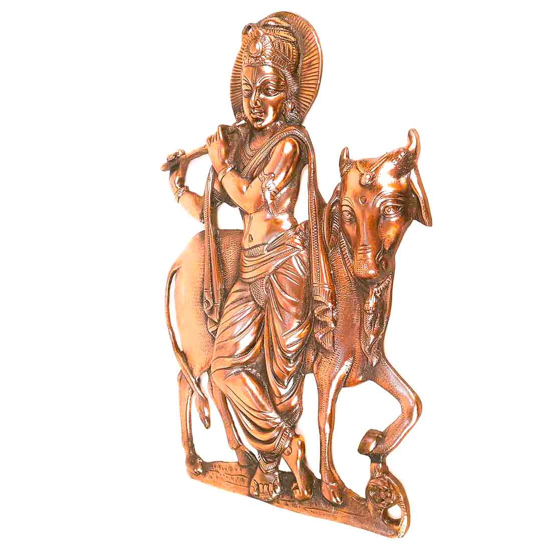 Shri Krishna Wall Hanging Idol | Lord Krishna Playing Flute With Cow Wall Hanging Statue Murti | Religious & Spiritual Art Sculpture - for Gift, Home, Living Room, Office, Puja Room Decoration - 22 Inch