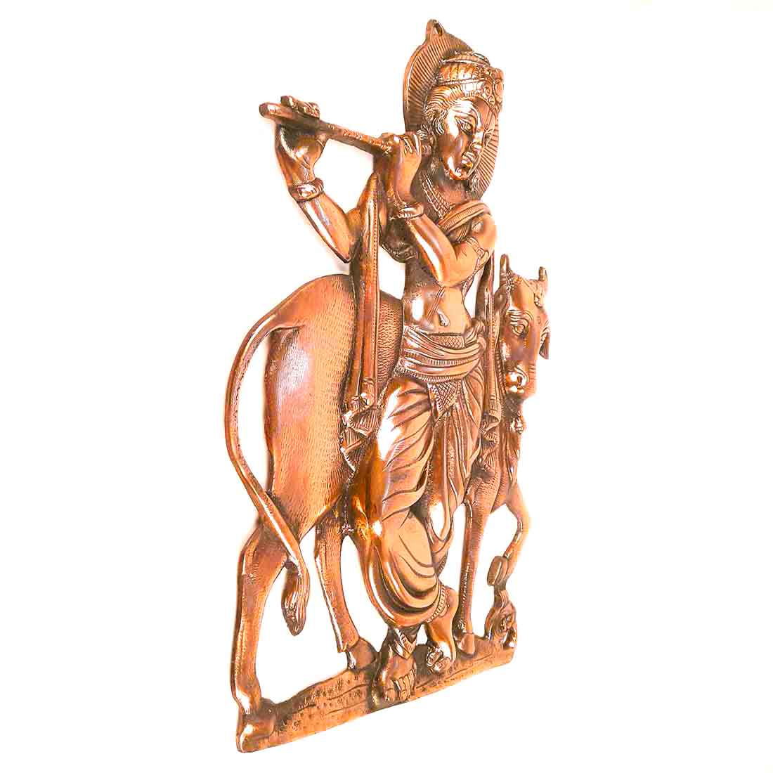 Shri Krishna Wall Hanging Idol | Lord Krishna Playing Flute With Cow Wall Hanging Statue Murti | Religious & Spiritual Art Sculpture - for Gift, Home, Living Room, Office, Puja Room Decoration - 22 Inch