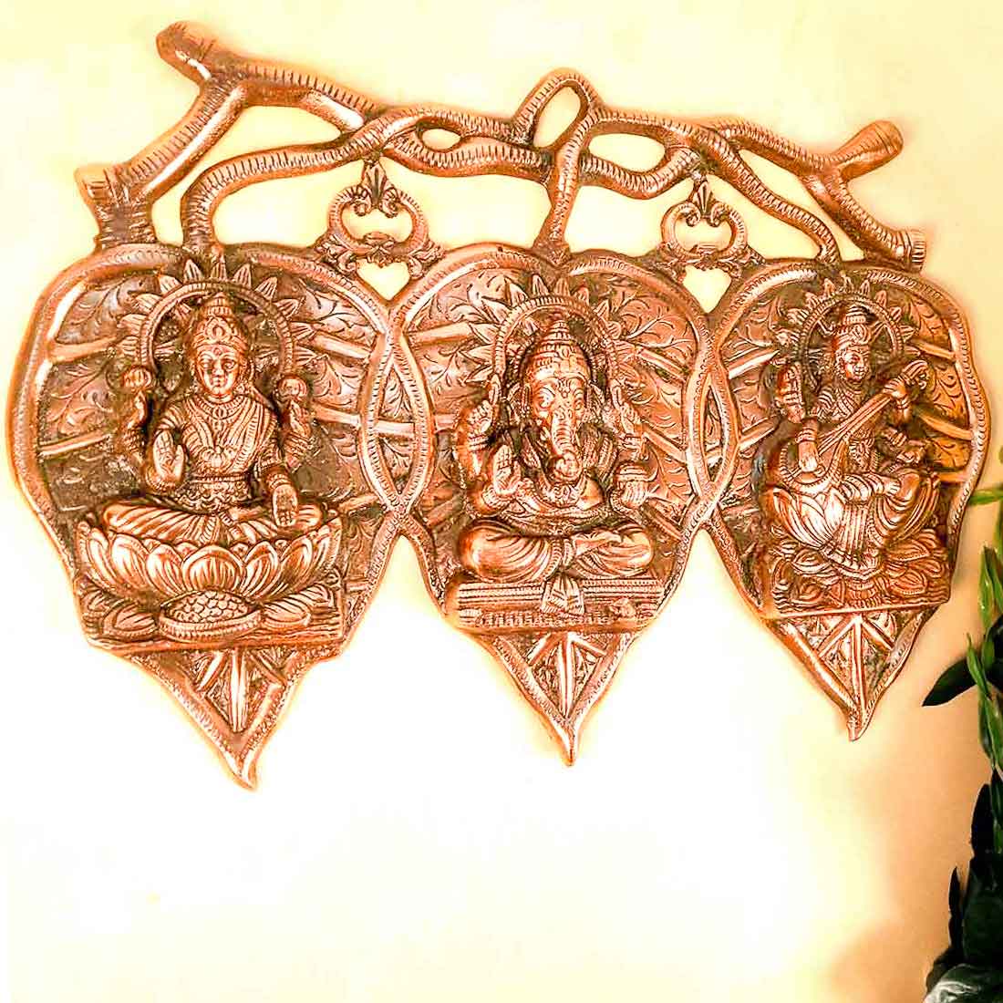 Lord Ganesh and Goddess Laxmi & Saraswati Wall Hanging - For Pooja, Home, Office & Gifts-18 Inch