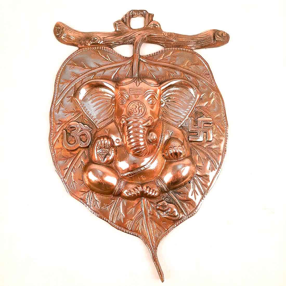 Ganesh Idol Wall Hanging | Lord Ganesha With Leaf Design Wall Statue Decor |Religoius & Spiritual Wall Art - For Puja, Home & Entrance Living Room & Gift -13 Inch