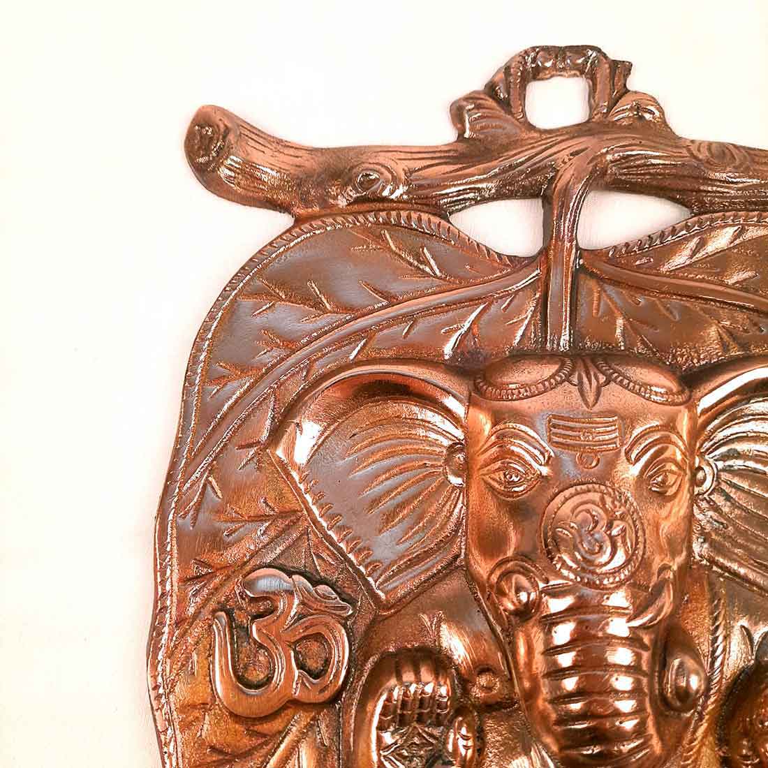 Ganesh Idol Wall Hanging | Lord Ganesha With Leaf Design Wall Statue Decor |Religoius & Spiritual Wall Art - For Puja, Home & Entrance  Living Room & Gift -13 Inch