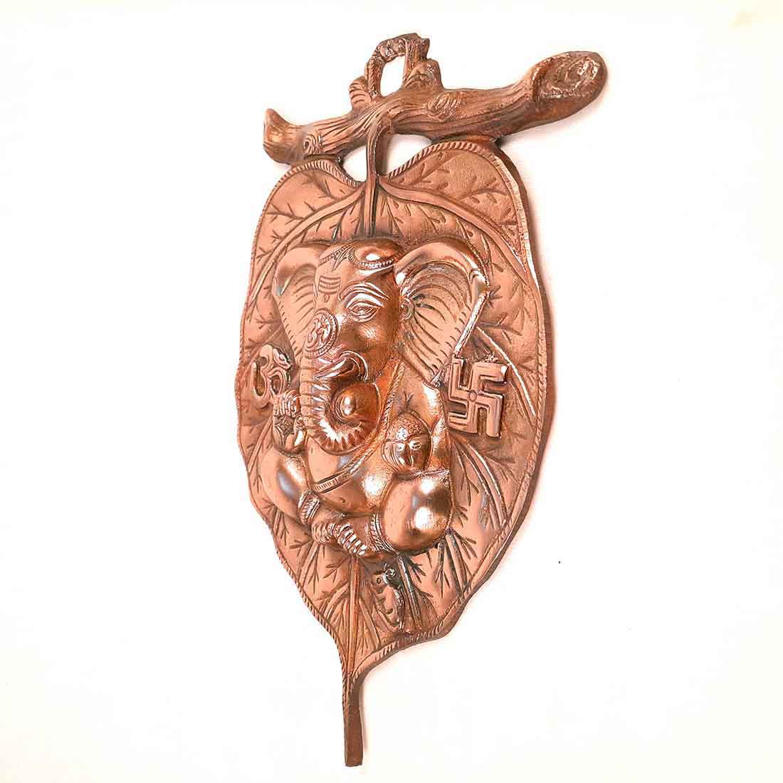Ganesh Idol Wall Hanging | Lord Ganesha With Leaf Design Wall Statue Decor |Religoius & Spiritual Wall Art - For Puja, Home & Entrance  Living Room & Gift -13 Inch
