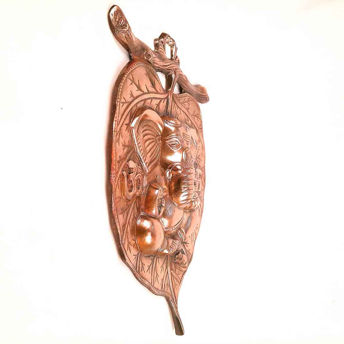 Ganesh Idol Wall Hanging | Lord Ganesha With Leaf Design Wall Statue Decor |Religoius & Spiritual Wall Art - For Puja, Home & Entrance  Living Room & Gift -13 Inch