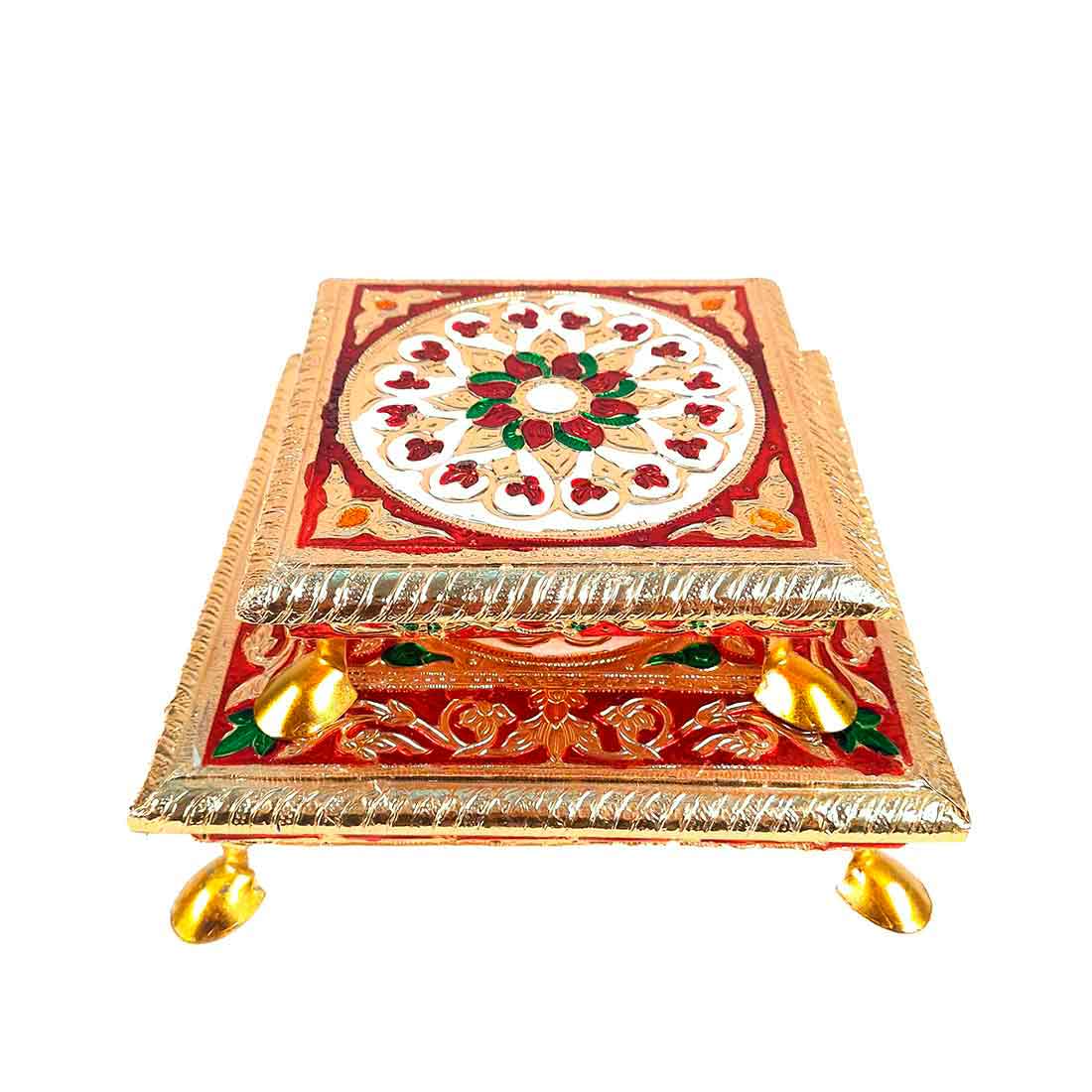 Minakari Puja Chowki - Set of 2 Bajot - 6 Inch & 8 Inch - ApkaMart #Style_Design 1