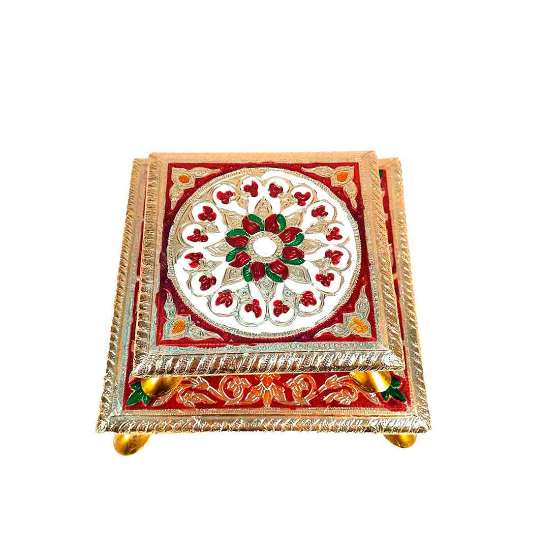 Minakari Puja Chowki - Set of 2 Bajot - 6 Inch & 8 Inch - ApkaMart #Style_Design 1