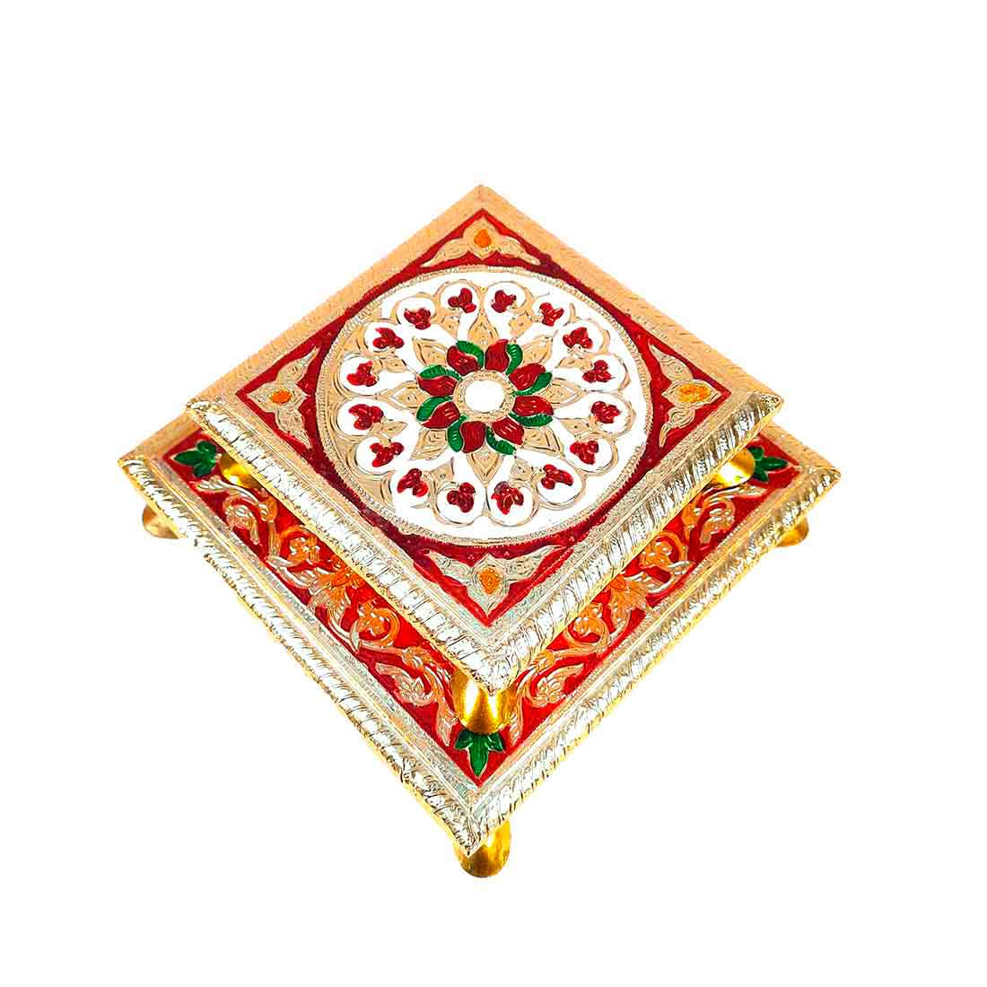 Minakari Puja Chowki - Set of 2 Bajot - 6 Inch & 8 Inch - ApkaMart #Style_Design 1