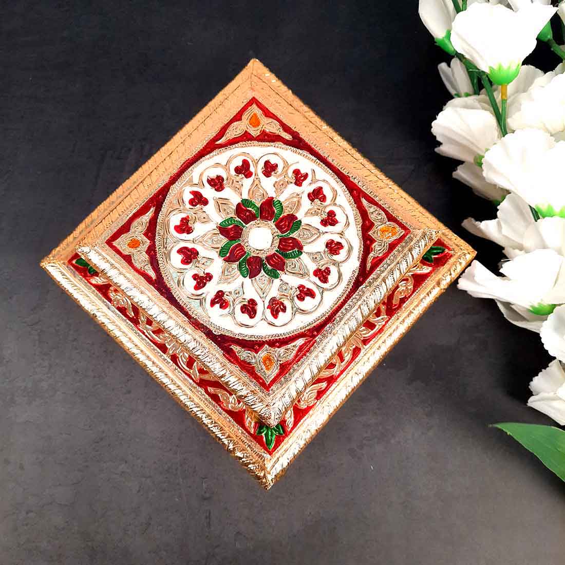 Minakari Puja Chowki - Set of 2 Bajot - 6 Inch & 8 Inch - ApkaMart #Style_Design 1