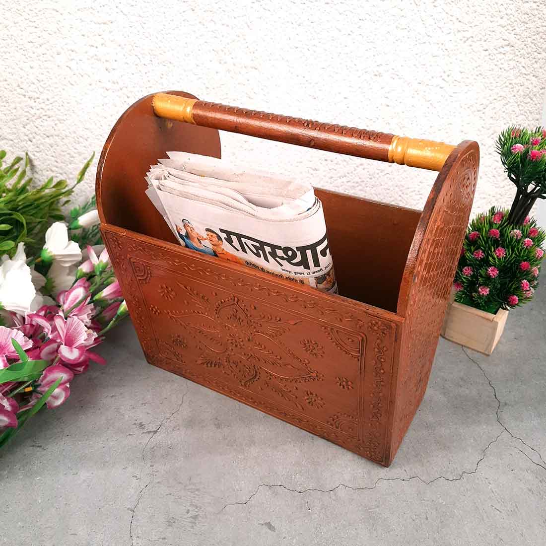 Newspaper Holder | Magazine Stand Cum Books Organizer | Letter Holders Rack Wooden - For Home Decor, Living Room, Table & Desk Organising, Office & Gifts - 12 Inch