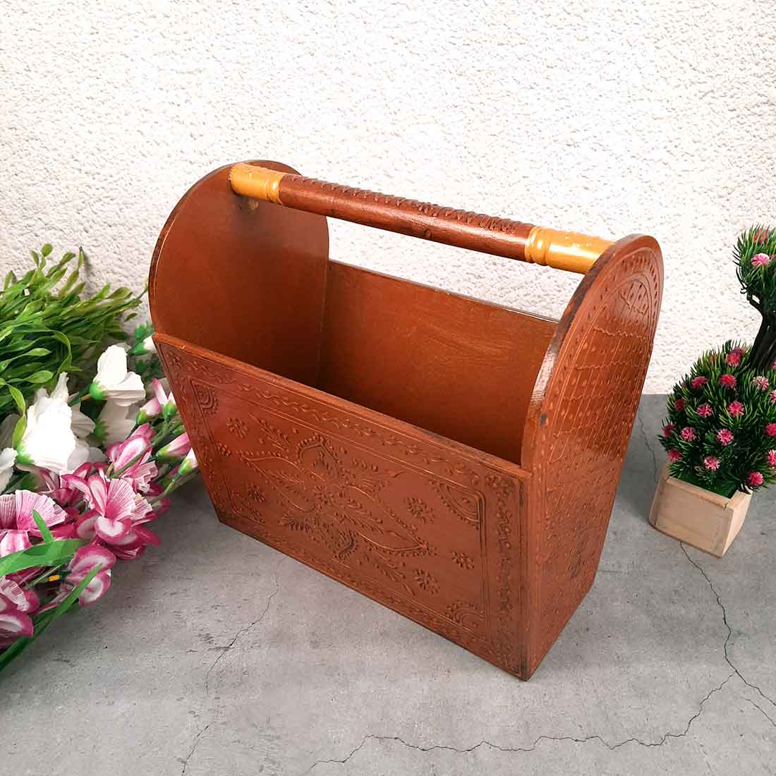 Newspaper Holder | Magazine Stand Cum Books Organizer | Letter Holders Rack Wooden - For Home Decor, Living Room, Table & Desk Organising, Office & Gifts - 12 Inch