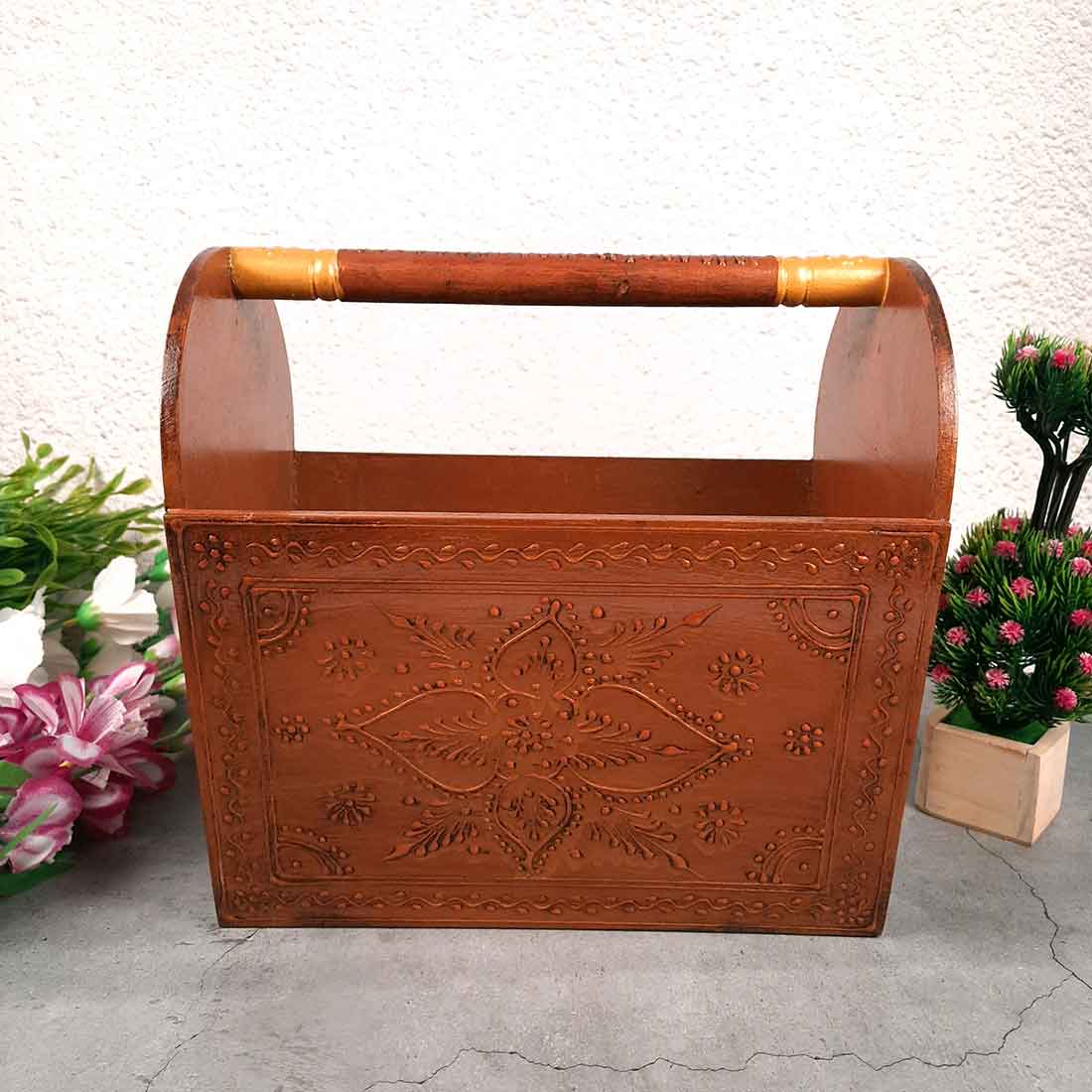 Newspaper Holder | Magazine Stand Cum Books Organizer | Letter Holders Rack Wooden - For Home Decor, Living Room, Table & Desk Organising, Office & Gifts - 12 Inch