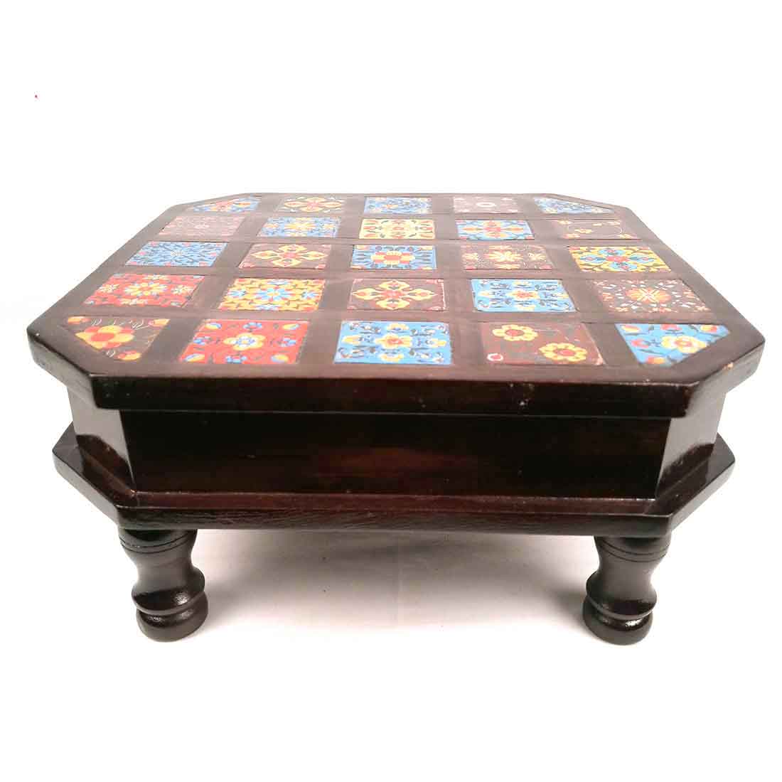 Patla Chowki with Ceramic Tiles - For Pooja, Sitting & Home Decor - 12 Inch