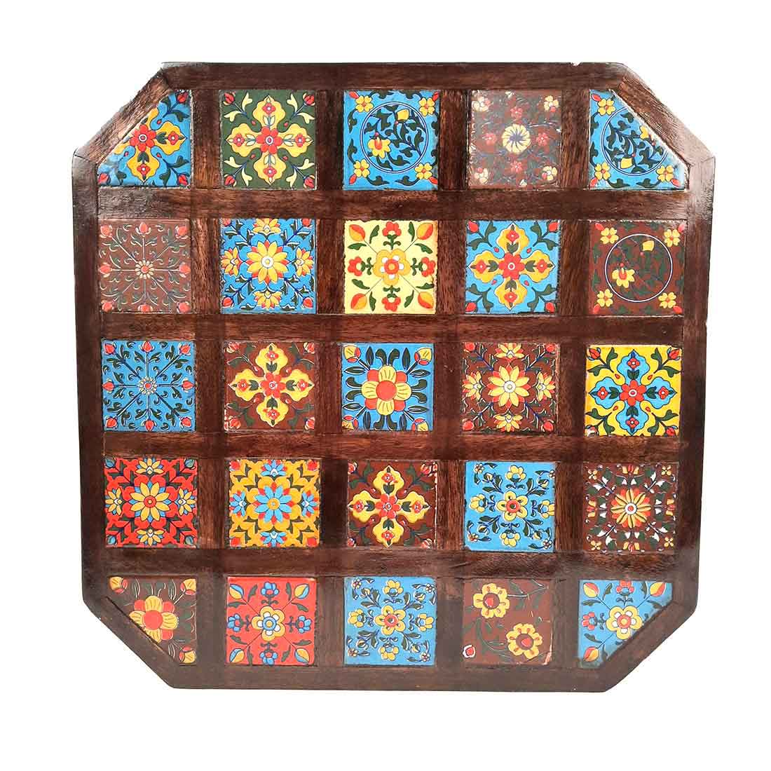 Patla Chowki with Ceramic Tiles - For Pooja, Sitting & Home Decor - 12 Inch