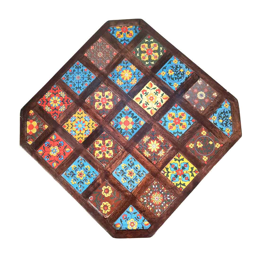 Patla Chowki with Ceramic Tiles - For Pooja, Sitting & Home Decor - 12 Inch