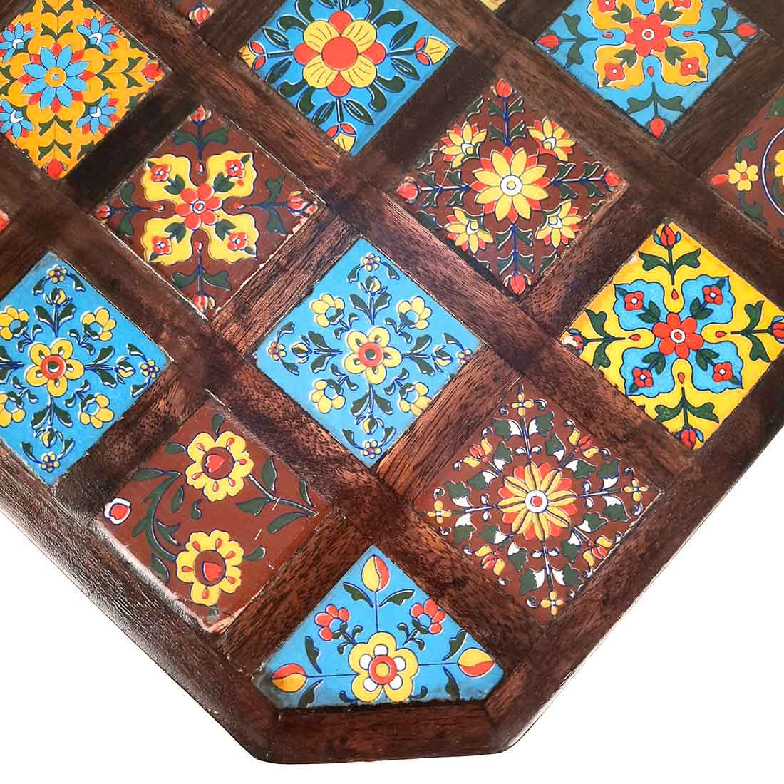 Patla Chowki with Ceramic Tiles - For Pooja, Sitting & Home Decor - 12 Inch