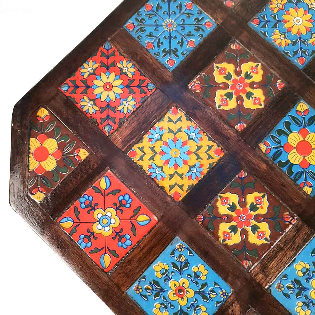 Patla Chowki with Ceramic Tiles - For Pooja, Sitting & Home Decor - 12 Inch