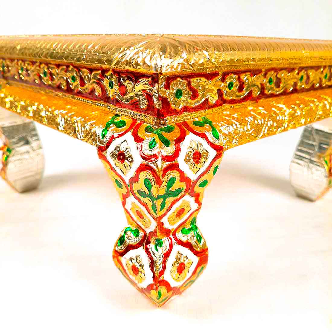 Pooja Chowki Bajot - Peacock Design - For Puja & Wedding Decor -12 Inch - ApkaMart