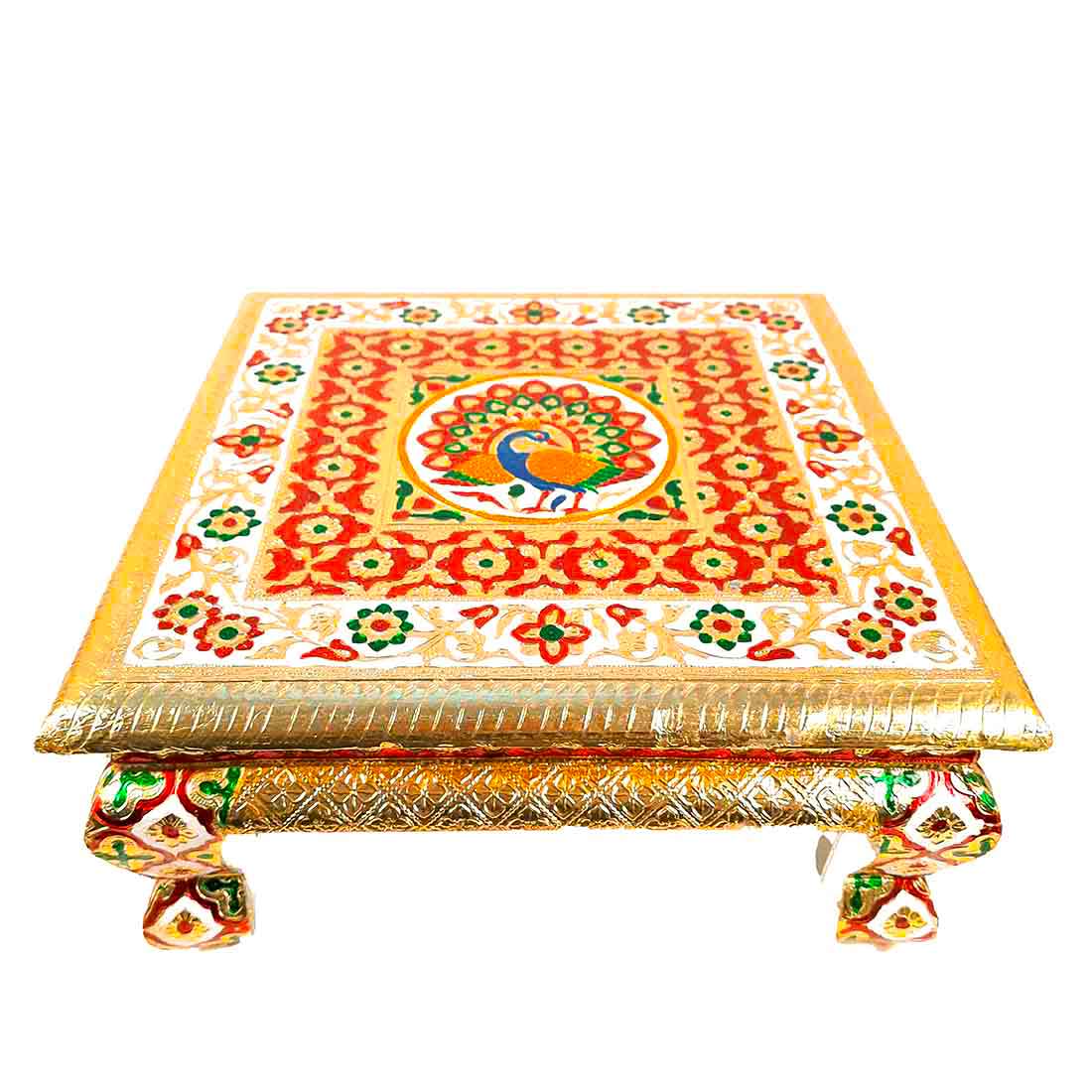 Pooja Chowki Bajot - Peacock Design - For Puja & Wedding Decor -12 Inch - ApkaMart