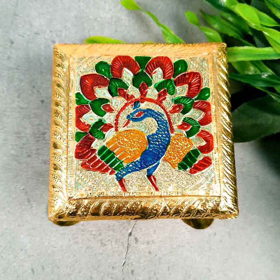 Pooja Chowki - Peacock Design - For Pooja & Return Gifts - 4 Inch - ApkaMart #Style_Pack of 4
