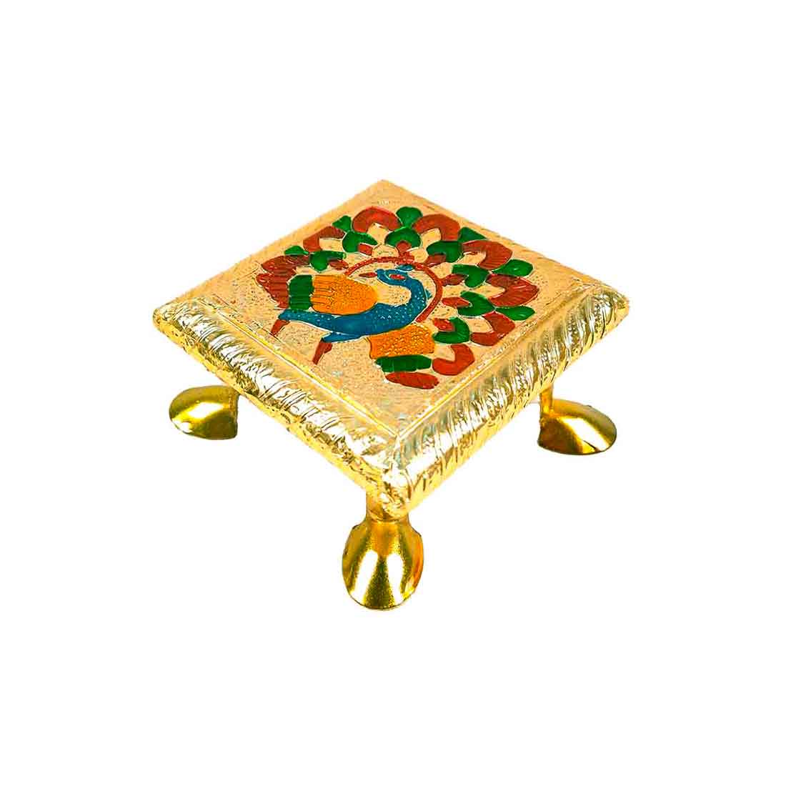 Pooja Chowki - Peacock Design - For Pooja & Return Gifts - 4 Inch - ApkaMart #Style_Pack of 4