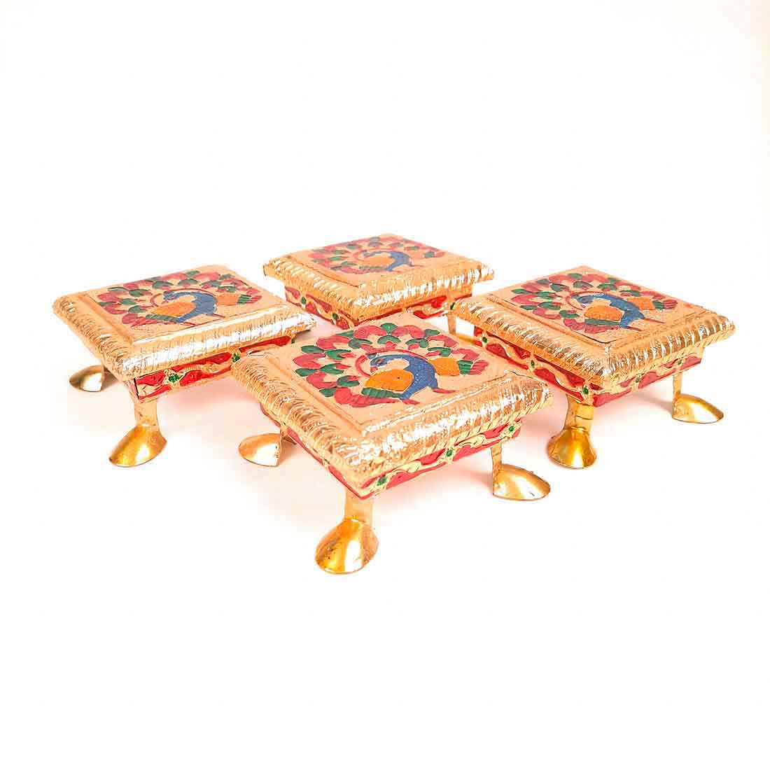 Pooja Chowki - Peacock Design - For Pooja & Return Gifts - 4 Inch - ApkaMart #Style_Pack of 4