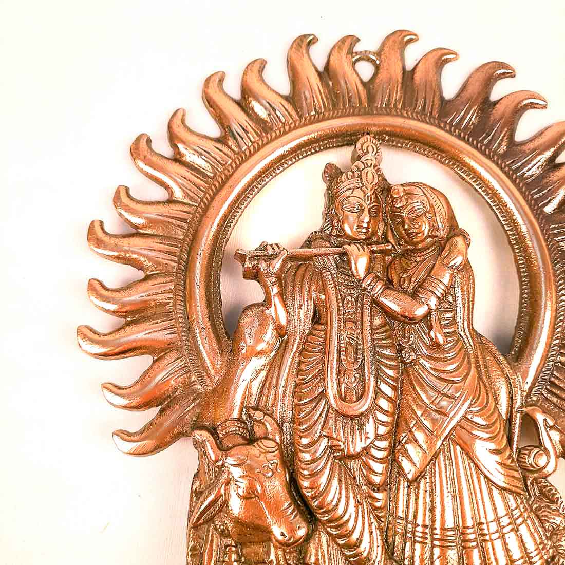 Radha Krishna Wall Hanging Idol | Shri Radha Krishna Playing Flute With Cow Wall Hanging Art Statue Murti | Religious & Spiritual Sculpture - for Gift, Home, Living Room, Office, Puja Room Decoration - 11 Inch