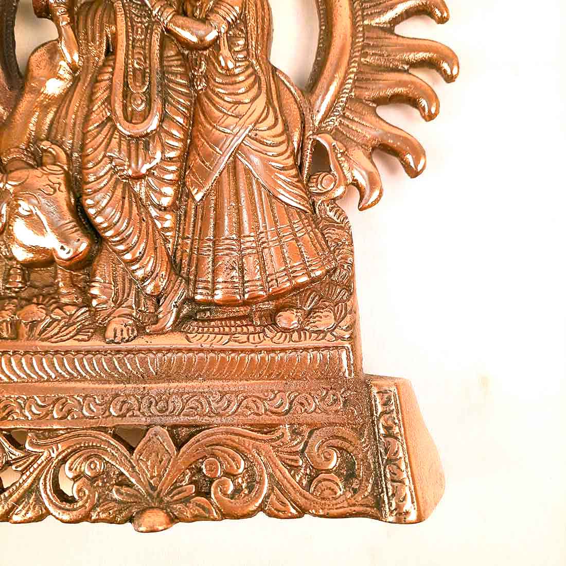 Radha Krishna Wall Hanging Idol | Shri Radha Krishna Playing Flute With Cow Wall Hanging Art Statue Murti | Religious & Spiritual Sculpture - for Gift, Home, Living Room, Office, Puja Room Decoration - 11 Inch