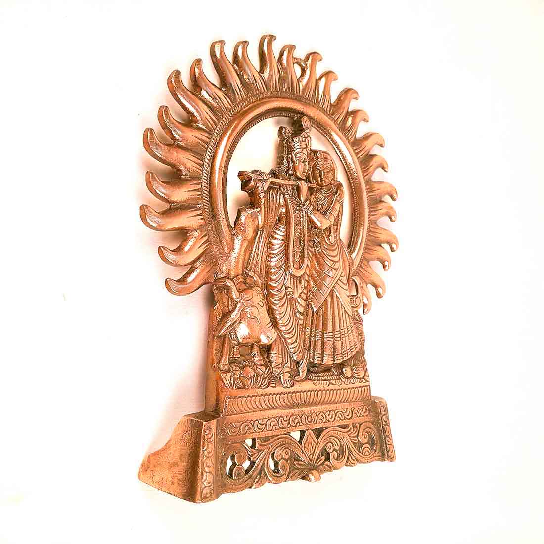 Radha Krishna Wall Hanging Idol | Shri Radha Krishna Playing Flute With Cow Wall Hanging Art Statue Murti | Religious & Spiritual Sculpture - for Gift, Home, Living Room, Office, Puja Room Decoration - 11 Inch