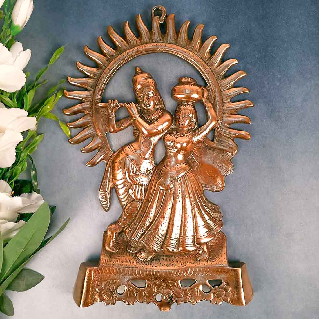 Radha Krishna Murti Wall Hanging | Shri Radhe Krishna Playing Flute Wall Art Statue Idol - for Home, Living Room, Office, Puja , Entrance Decoration & Gifts - 16 Inch