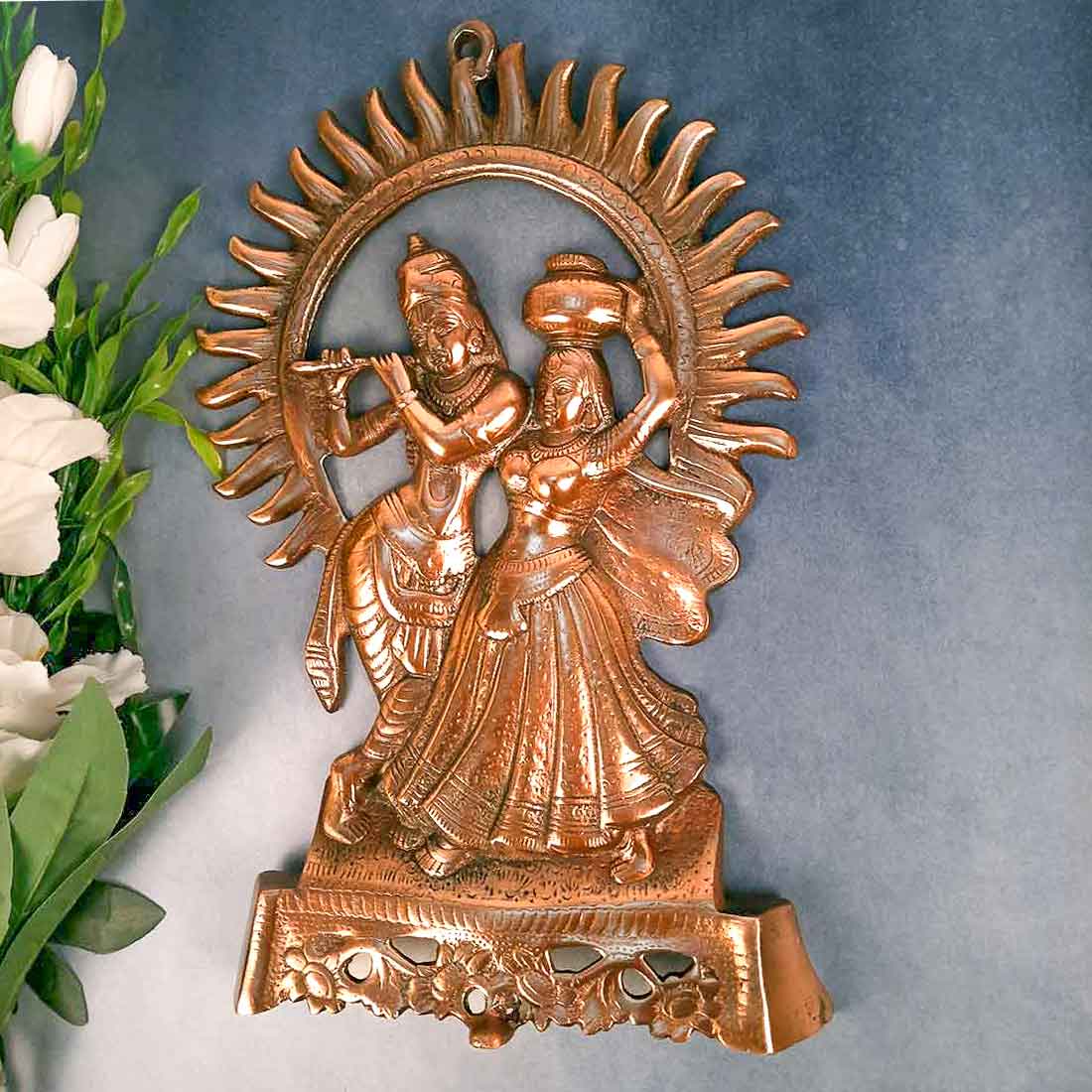 Radha Krishna Murti Wall Hanging | Shri Radhe Krishna Playing Flute Wall Art Statue Idol - for Home, Living Room, Office, Puja , Entrance Decoration & Gifts - 16 Inch