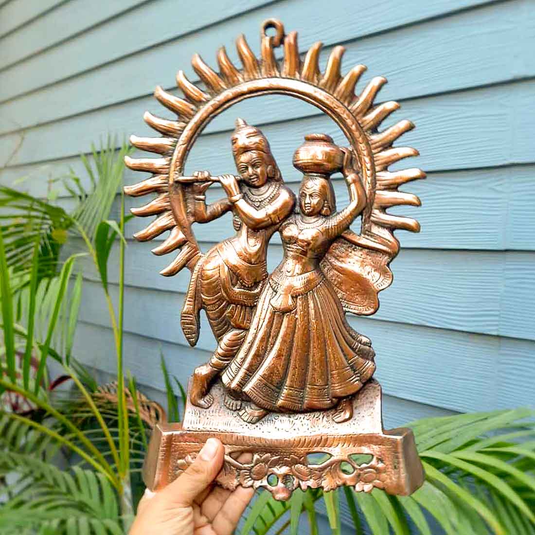 Radha Krishna Murti Wall Hanging | Shri Radhe Krishna Playing Flute Wall Art Statue Idol - for Home, Living Room, Office, Puja , Entrance Decoration & Gifts - 16 Inch