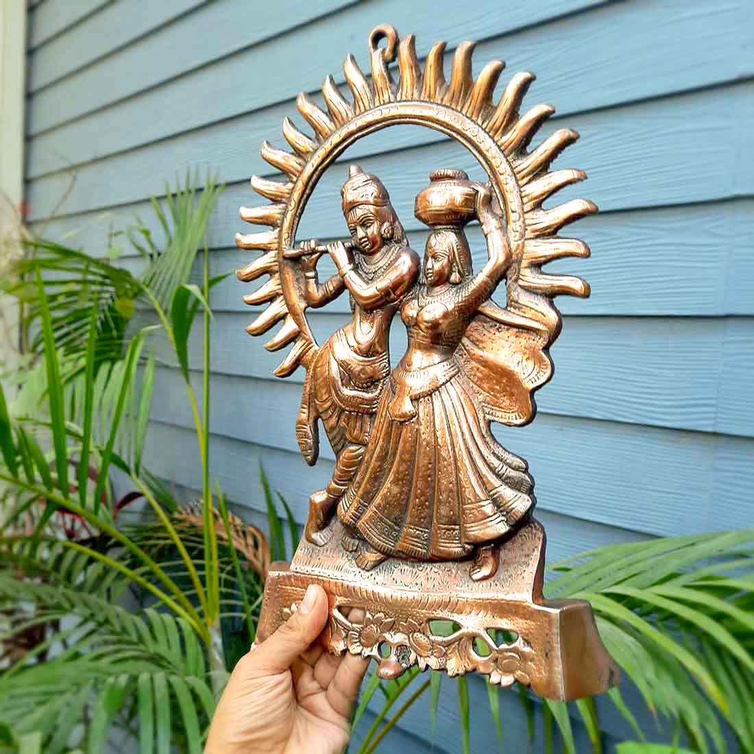 Radha Krishna Murti Wall Hanging | Shri Radhe Krishna Playing Flute Wall Art Statue Idol - for Home, Living Room, Office, Puja , Entrance Decoration & Gifts - 16 Inch