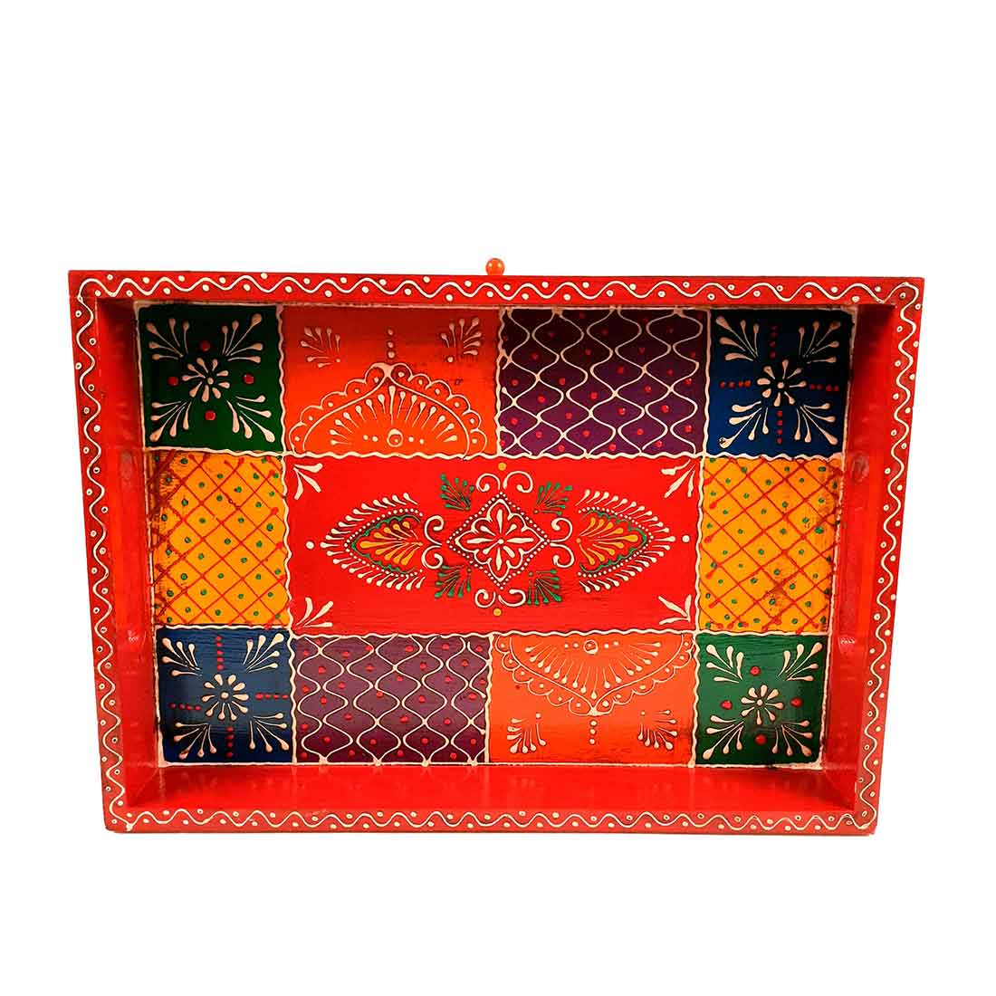 Serving Tray Wooden | Tray With Drawer Storage | Tray Cum Organizer for Keeping Tea/ Sugar/ Coffee Sachet & Cutlery - for Home, Dining Table, Kitchen Decor, Restaurant, Office, Cafe  - 14 Inch