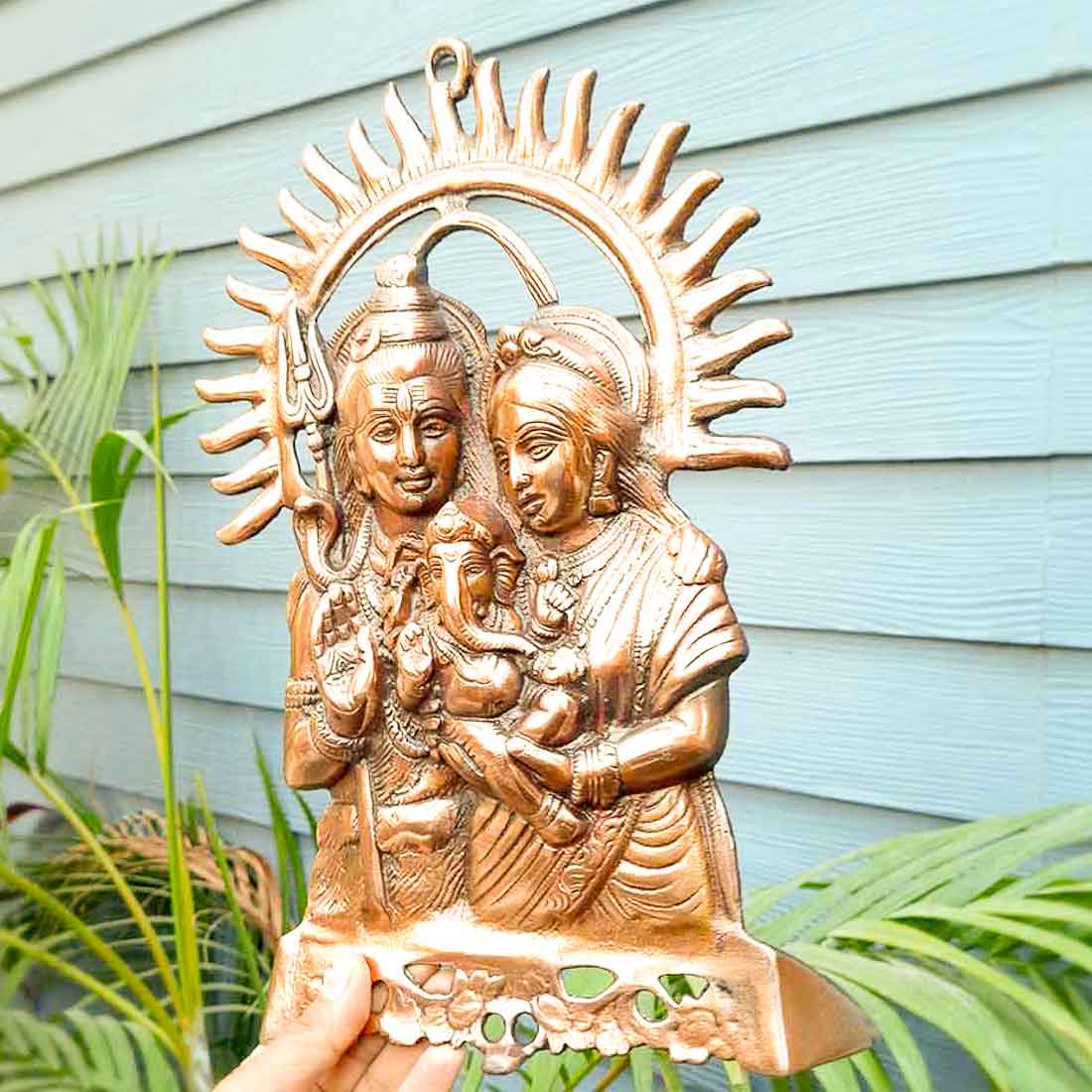 Shiva Parvati Ganesh Wall Hanging | Shiv Parivaar Wall Decor - For Pooja & Festivals - 15 Inch