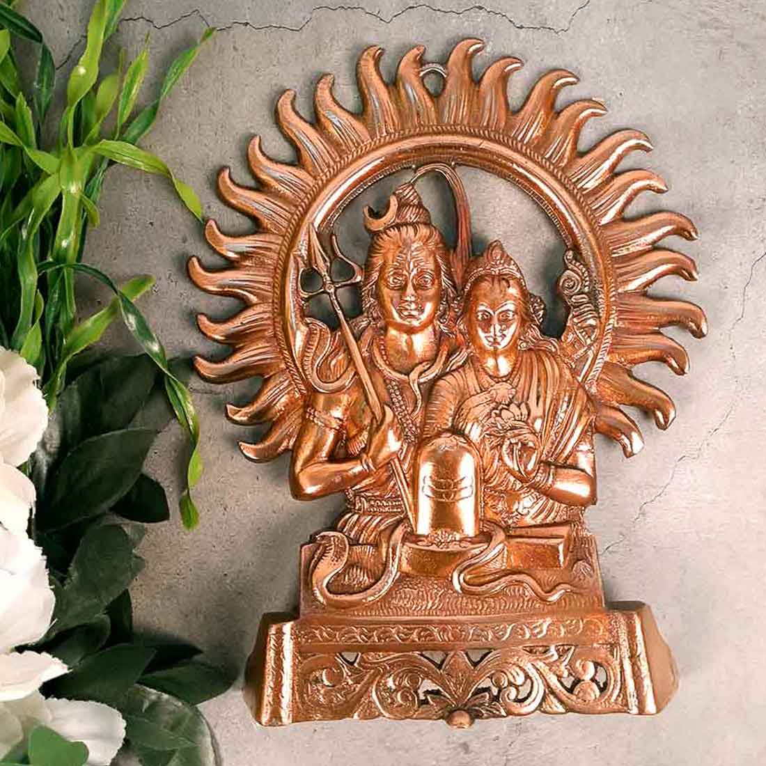 Shiv Parvati Wall Hanging  - For Pooja, Temple & Office Decor - 11 Inch