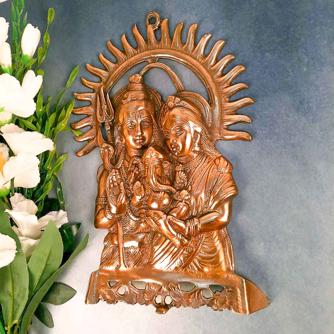 Shiva Parvati Ganesh Wall Hanging | Shiv Parivaar Wall Decor - For Pooja & Festivals - 15 Inch