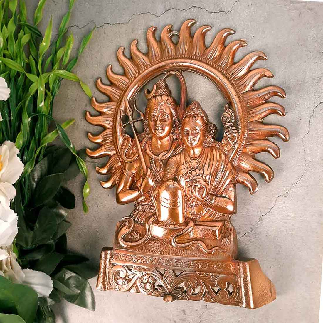 Shiv Parvati Wall Hanging - For Pooja, Temple & Office Decor - 11 Inch