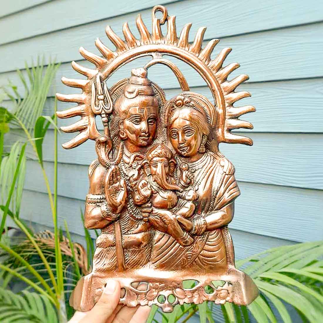 Shiva Parvati Ganesh Wall Hanging | Shiv Parivaar Wall Decor - For Pooja & Festivals - 15 Inch