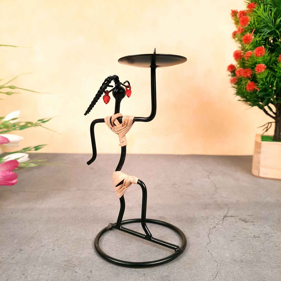 Candle Holder Stand | TeaLight Holder With One Slots Cum Showpiece  | Tea Light Candle Stands - Dancing Lady Design - For Home, Table, Living Room, Dining room, Bedroom Decor | For Diwali Decoration & Gifts - 5 Inch