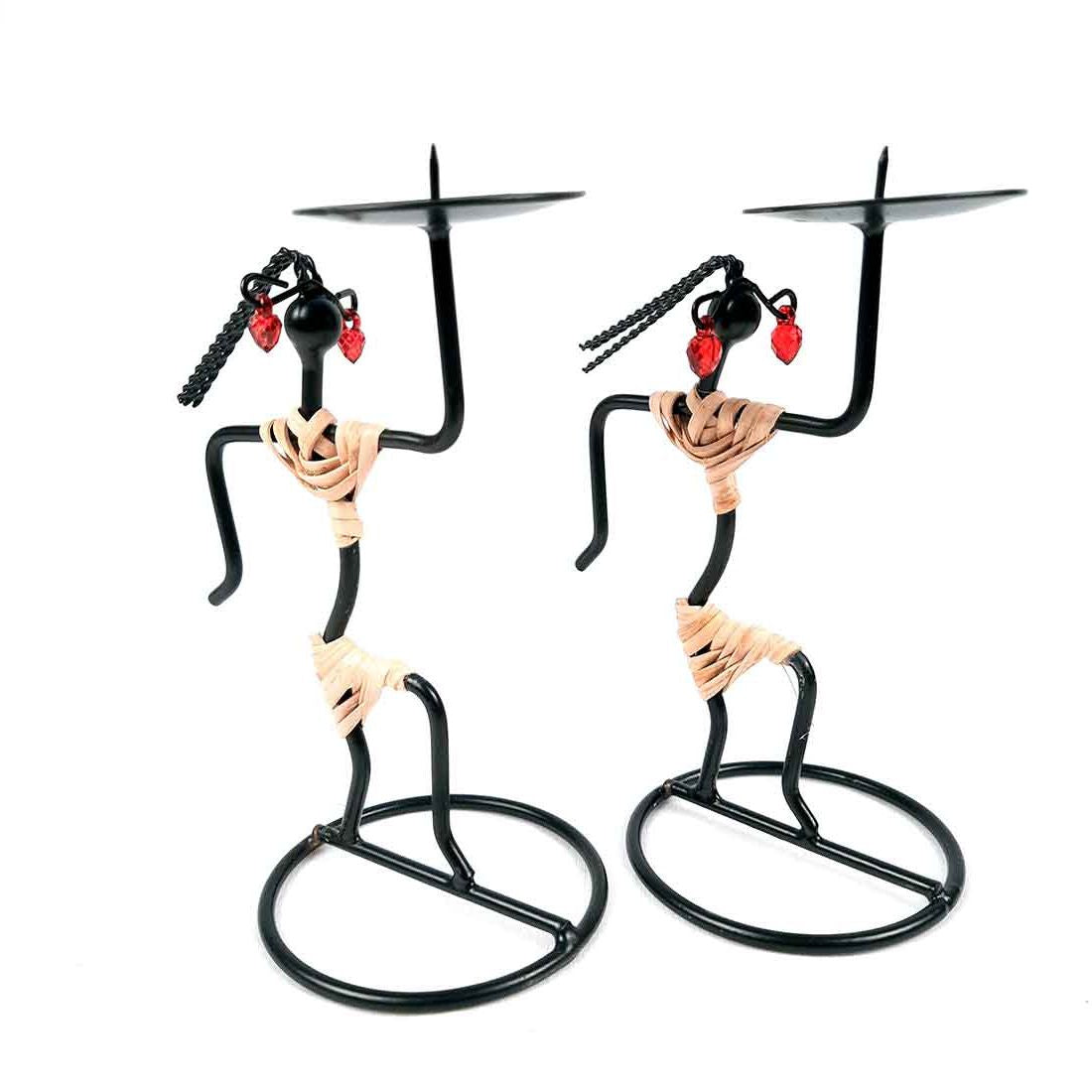Candle Holder Stand | TeaLight Holder With One Slots Cum Showpiece  | Tea Light Candle Stands - Dancing Lady Design - For Home, Table, Living Room, Dining room, Bedroom Decor | For Diwali Decoration & Gifts - Set of 2