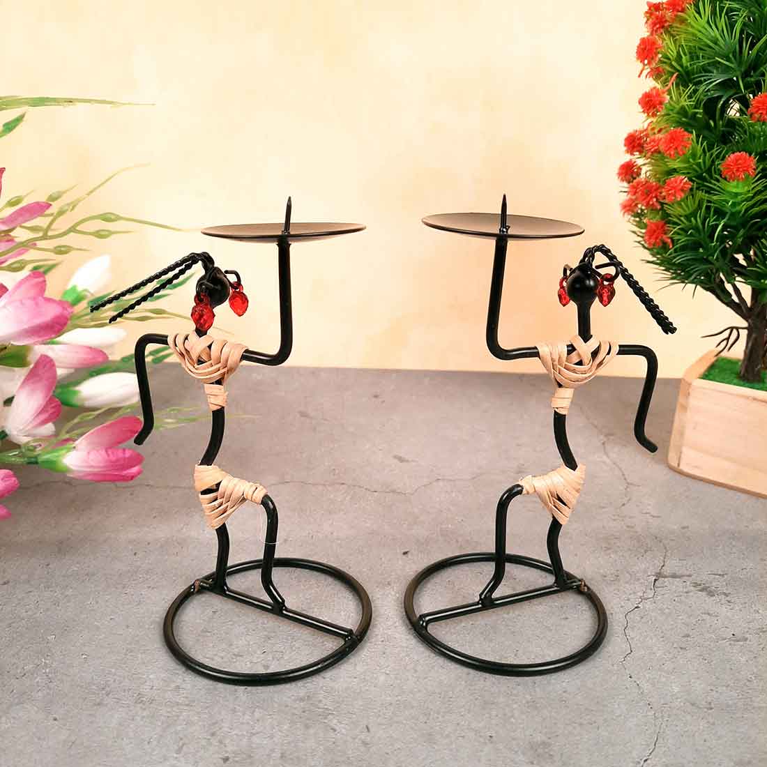 Candle Holder Stand | TeaLight Holder With One Slots Cum Showpiece  | Tea Light Candle Stands - Dancing Lady Design - For Home, Table, Living Room, Dining room, Bedroom Decor | For Diwali Decoration & Gifts - Set of 2