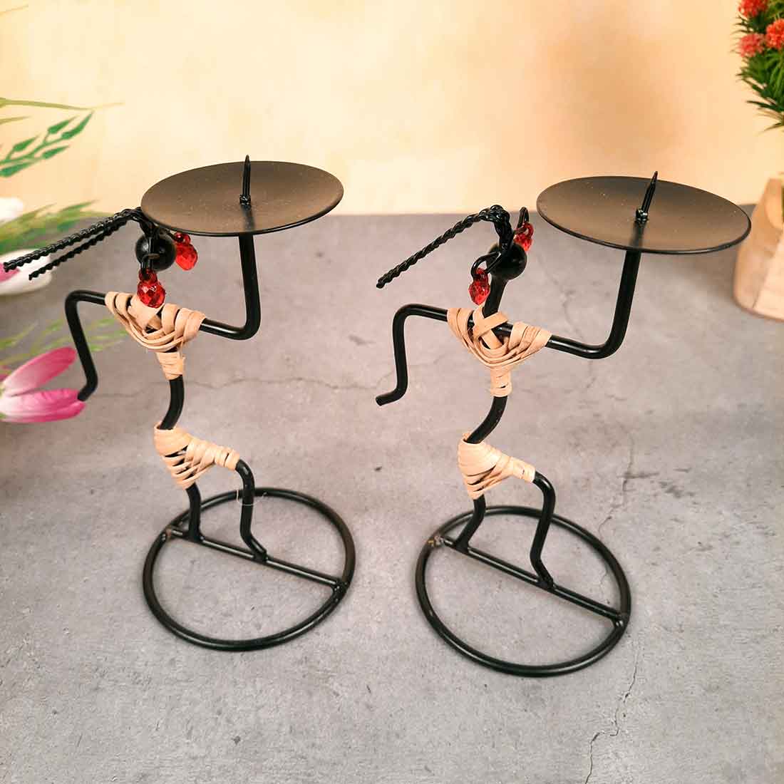 Candle Holder Stand | TeaLight Holder With One Slots Cum Showpiece  | Tea Light Candle Stands - Dancing Lady Design - For Home, Table, Living Room, Dining room, Bedroom Decor | For Diwali Decoration & Gifts - Set of 2