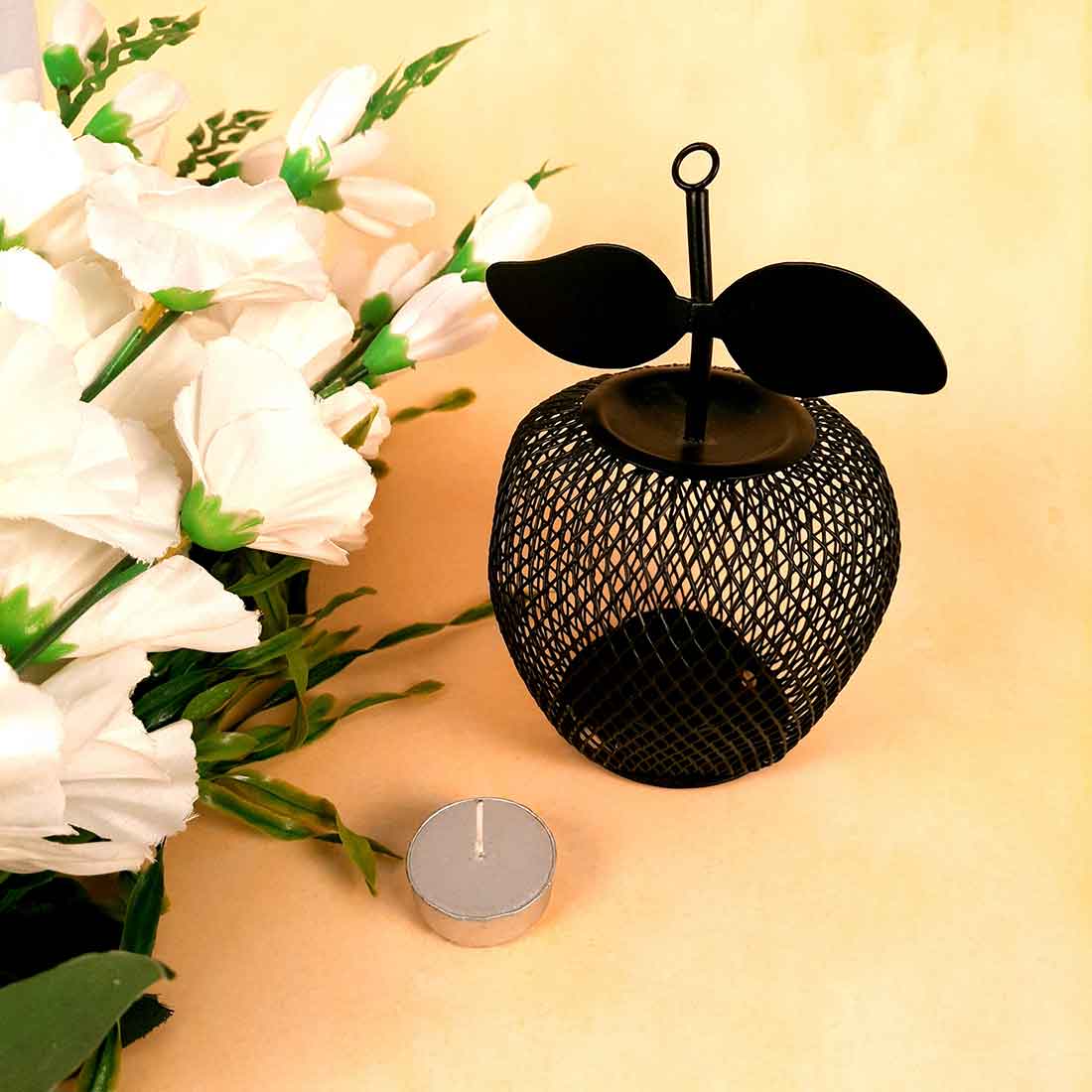 Tea Light Stand | Decorative Candle Holder With One Slots  | Tea Light Candle Stands - Apple Design - For Home, Table, Living Room, Dining room, Bedroom Decor | For Festival Decoration & Gifts - Set of 2