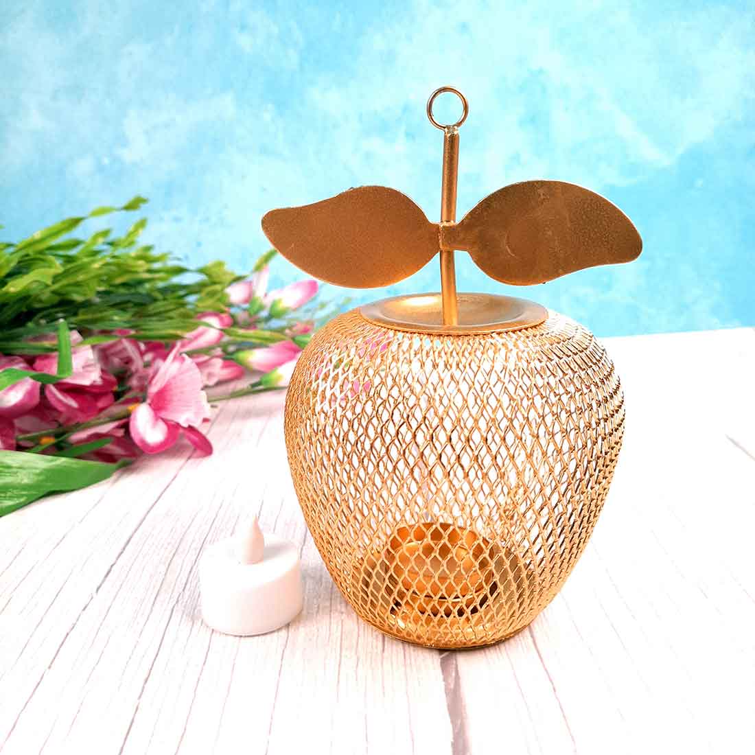 Tea Light Holder | Candle Holders Stand With One Slots  | Tea Light Candle Stands - Apple Design - For Home, Table, Living Room, Dining room, Bedroom Decor | For Diwali Decoration & Gifts - 7 Inch
