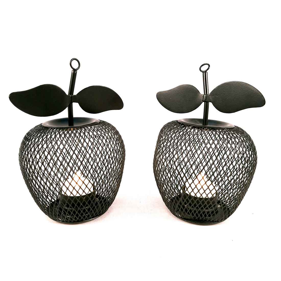 Tea Light Stand | Decorative Candle Holder With One Slots  | Tea Light Candle Stands - Apple Design - For Home, Table, Living Room, Dining room, Bedroom Decor | For Festival Decoration & Gifts - Set of 2