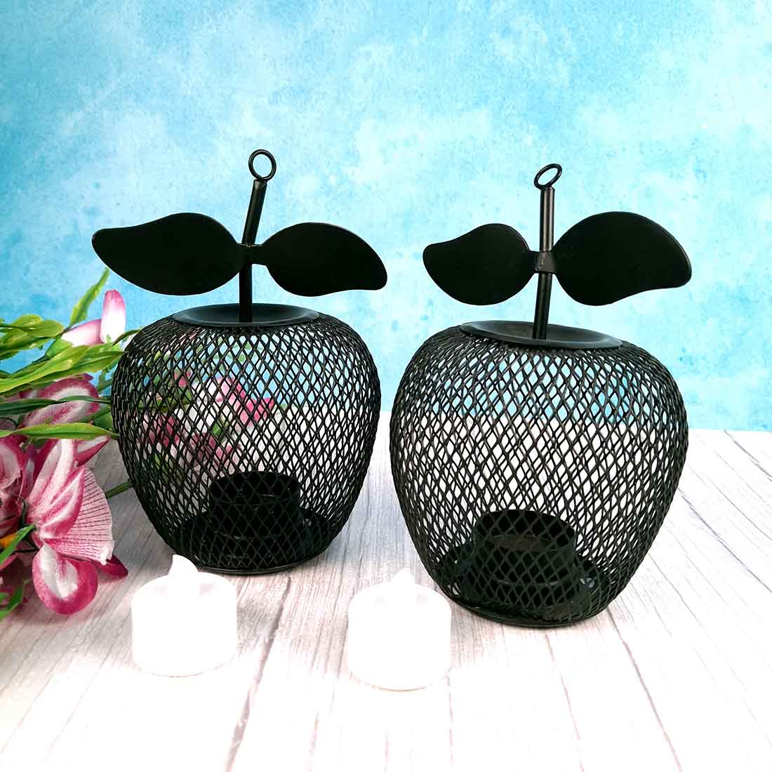 Tea Light Stand | Decorative Candle Holder With One Slots  | Tea Light Candle Stands - Apple Design - For Home, Table, Living Room, Dining room, Bedroom Decor | For Festival Decoration & Gifts - Set of 2