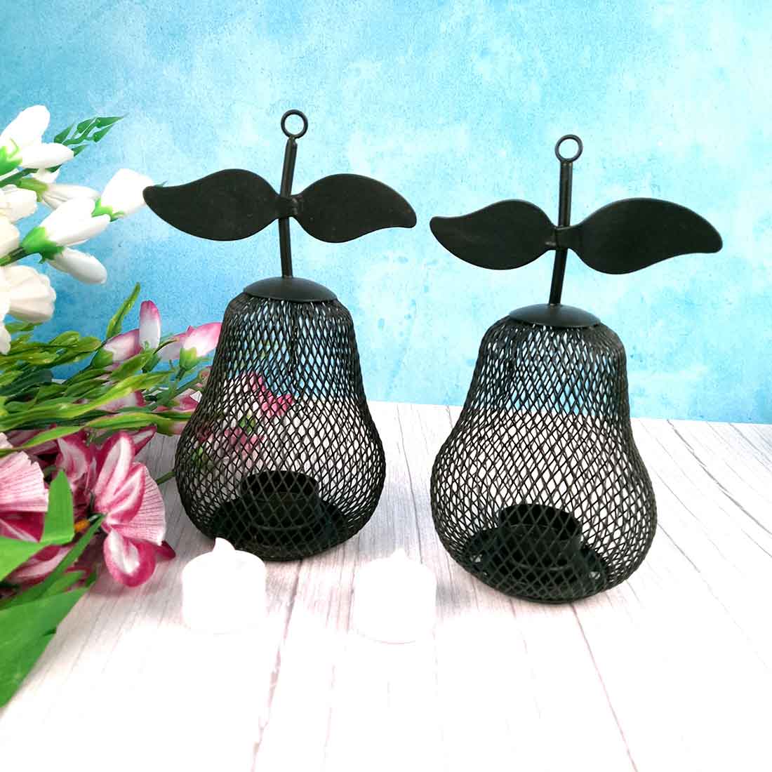 TeaLight Holder Antique | Candle Holders Stand With One Slots | Tea Light Candle Stands - PearDesign - For Home, Table, Living Room, Dining room, Bedroom Decor | For Festival Decoration & Gifts -  Set of 2