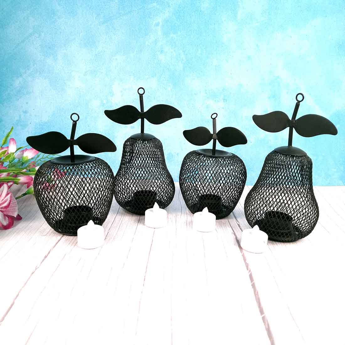 Candle Holder Stands -  | Tea Light Holders With One Slots | Tea Light Candle Stand - Apple & Pear Design - For Home, Table, Living Room, Dining room, Bedroom Decor | For Diwali Decoration & Gifts - Set of 4