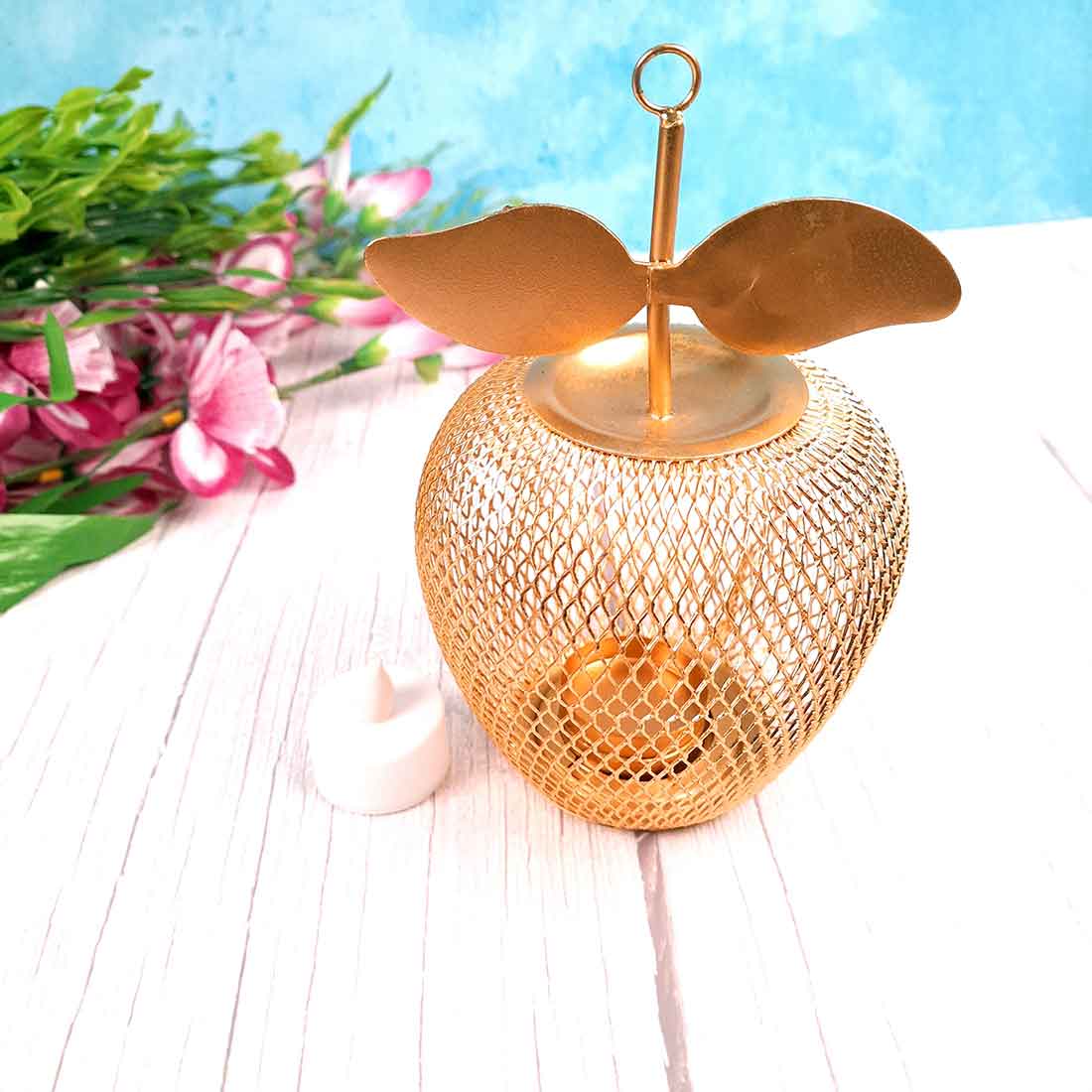 Tea Light Holder | Candle Holders Stand With One Slots | Tea Light Candle Stands - Apple Design - For Home, Table, Living Room, Dining room, Bedroom Decor | For Diwali Decoration & Gifts - 7 Inch