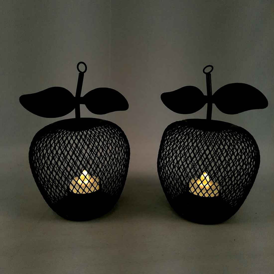 Tea Light Stand | Decorative Candle Holder With One Slots  | Tea Light Candle Stands - Apple Design - For Home, Table, Living Room, Dining room, Bedroom Decor | For Festival Decoration & Gifts - Set of 2